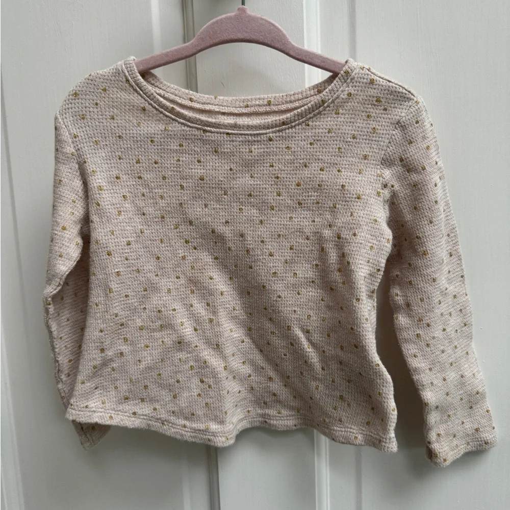 Old Navy 3T Girls Cream & Gold Polka Dot Long Sleeve Top Blouse